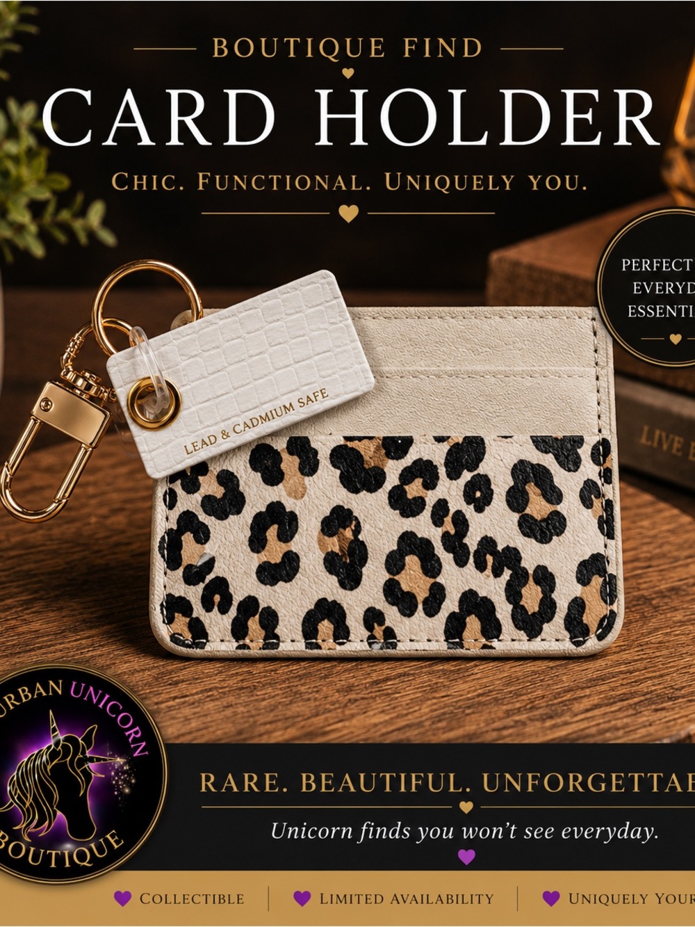 Genuine Leather Animal Print Card Holder | Boutique Accessory